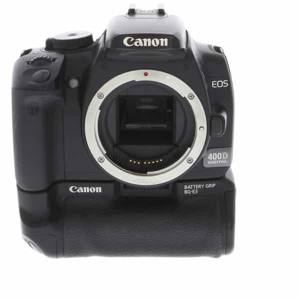 Canon EOS 400D DSLR Camera Body, Black {10.1MP} with BG-E3 Battery Grip,  NB-2LH Battery Holder (European Version of Rebel XTI) at KEH Camera