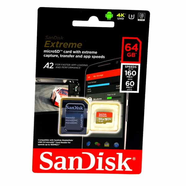 SanDisk Extreme 64GB microSDXC 160 MB/s UHS-I, U3, V30, A2 Memory Card with  Adapter at KEH Camera