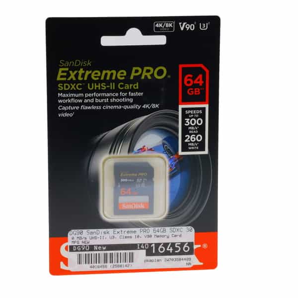 SanDisk Extreme PRO 64GB SDXC 300 MB/s UHS-II, U3, Class 10, V90 Memory Card  at KEH Camera