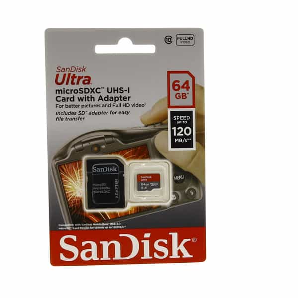 SanDisk Ultra 64GB microSDXC 120MB/S UHS-I, U1, Class 10, A1 Memory Card  with SD Adapter at KEH Camera